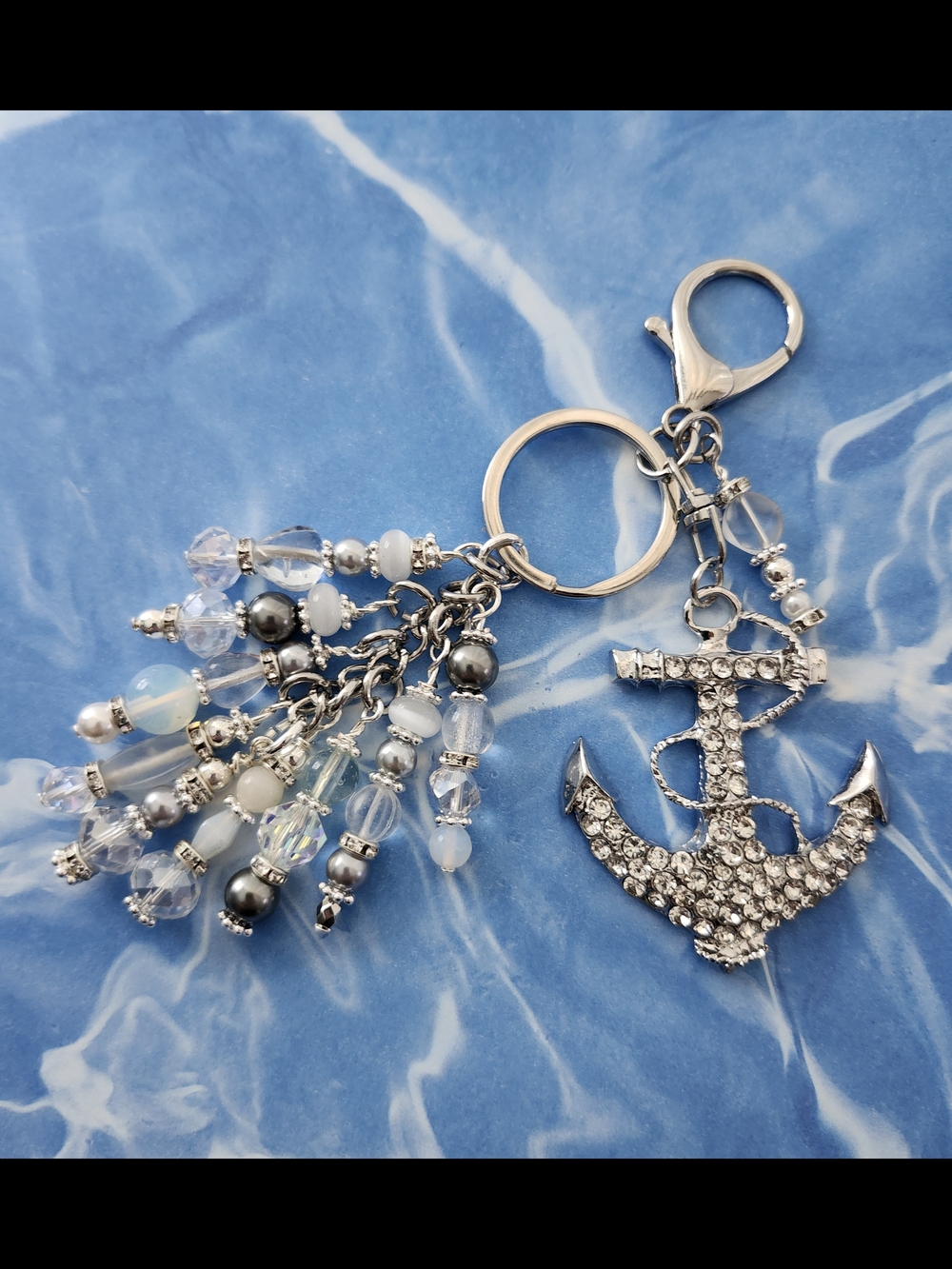 Nautical Anchor Purse Charm or Keychain Opal Crystal Rhinestone Handcrafted